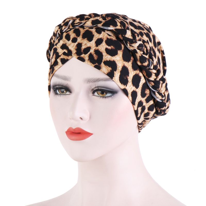 Frau Mode Farbblock Blume Leopard Beanie-mütze