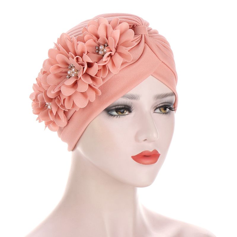 Women's Ethnic Style Flower Rhinestone Pearl Beanie Hat