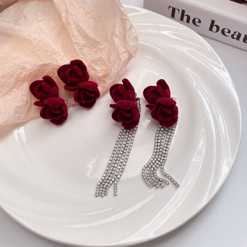 1 Pair Fashion Flower Cloth Inlay Rhinestones Women's Drop Earrings Earrings