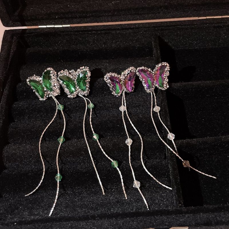 1 Paar Mode Schmetterling Künstlicher Kristall Überzug Frau Tropfenohrringe