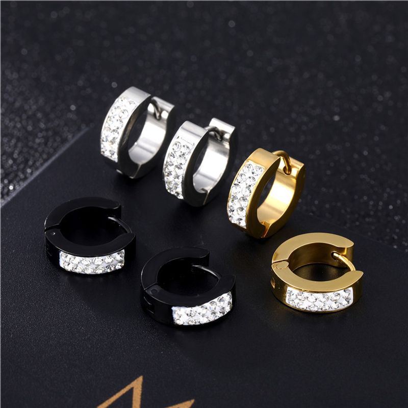 Fashion Circle Titanium Steel Plating Inlay Zircon Earrings 1 Piece