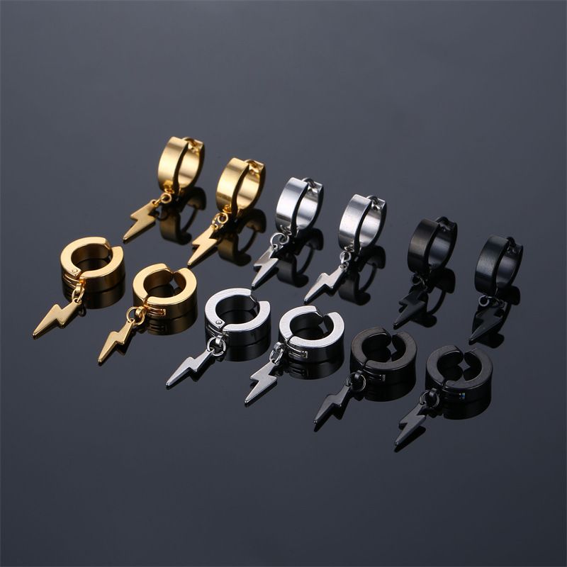 1 Piece Cool Style Lightning Stainless Steel Plating Drop Earrings Ear Clips
