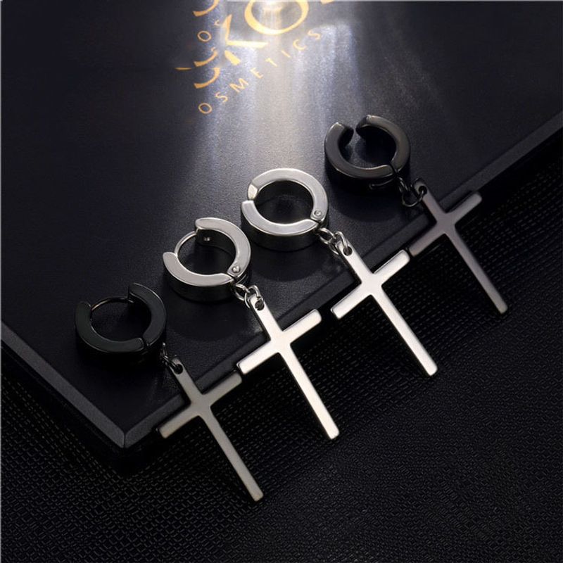 Fashion Cross Titanium Steel Plating Dangling Earrings 1 Piece