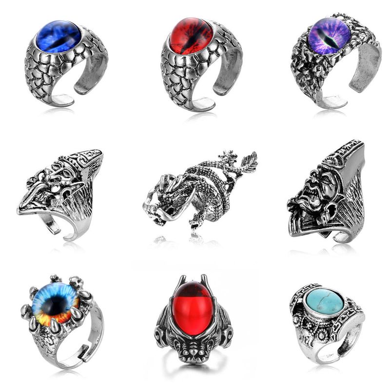 1 Piece Hip-hop Eye Dragon Alloy Plating Inlay Artificial Gemstones Turquoise Unisex Open Ring