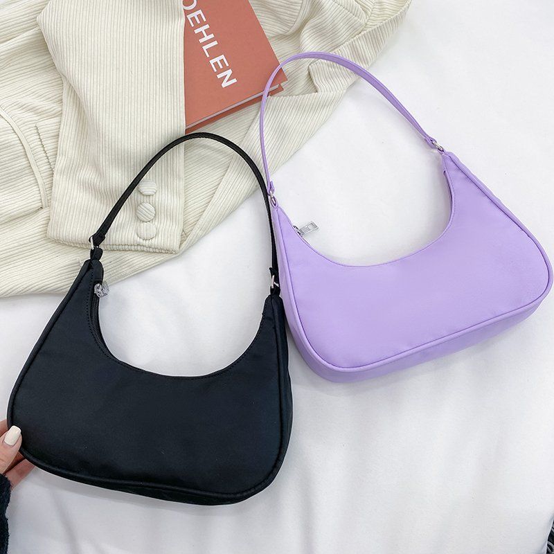 Women's Medium Nylon Solid Color Fashion Dumpling Shape Zipper Crossbody Bag