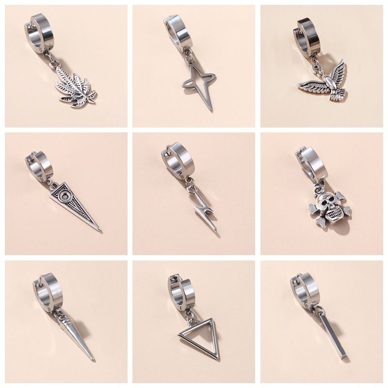 1 Piece Hip-hop Triangle Star Skull Stamping Stainless Steel Drop Earrings