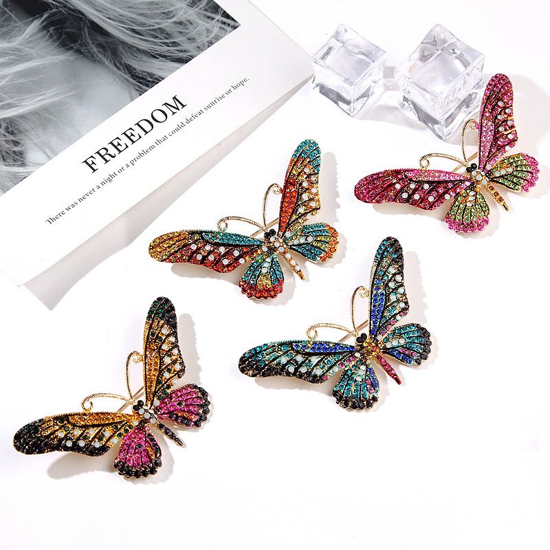 Mode Papillon Alliage Incruster Strass Femmes Broches