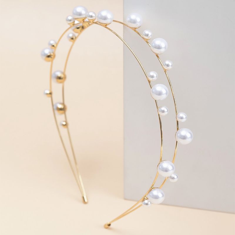 Femmes Mode Rond Le Fer Incruster Perles Artificielles Bande De Cheveux