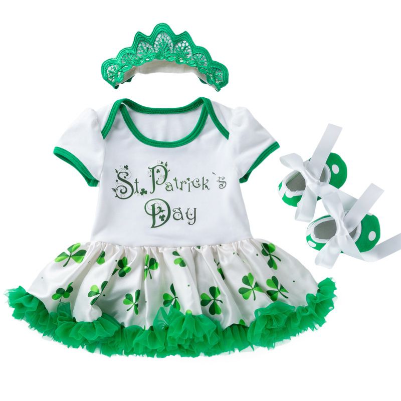 St. Patrick Fashion Shamrock Letter Cotton Girls Dresses