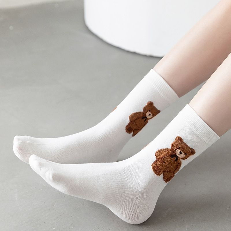 Women's Fashion Bear Nylon Cotton Crew Socks A Pair