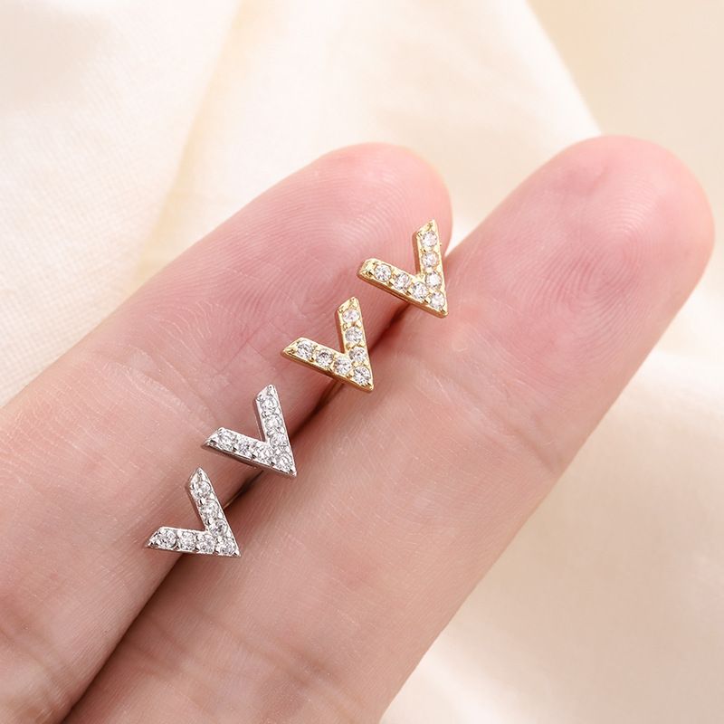 Mode Lettre Le Cuivre Incruster Zircon Boucles D'oreilles 1 Paire