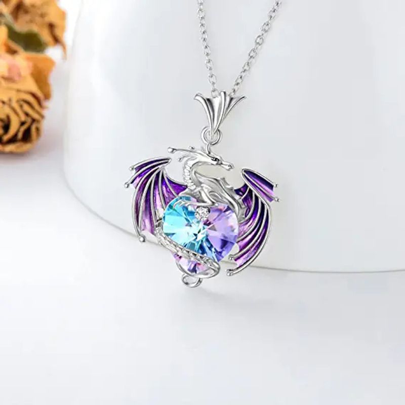 1 Piece Fashion Heart Shape Dragon Alloy Plating Inlay Artificial Gemstones Women's Pendant Necklace
