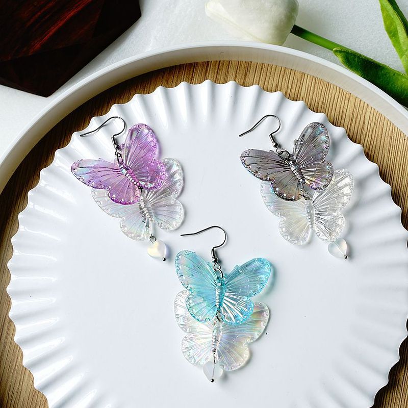 1 Pair Fashion Heart Shape Butterfly Arylic Valentine's Day Women's Drop Earrings