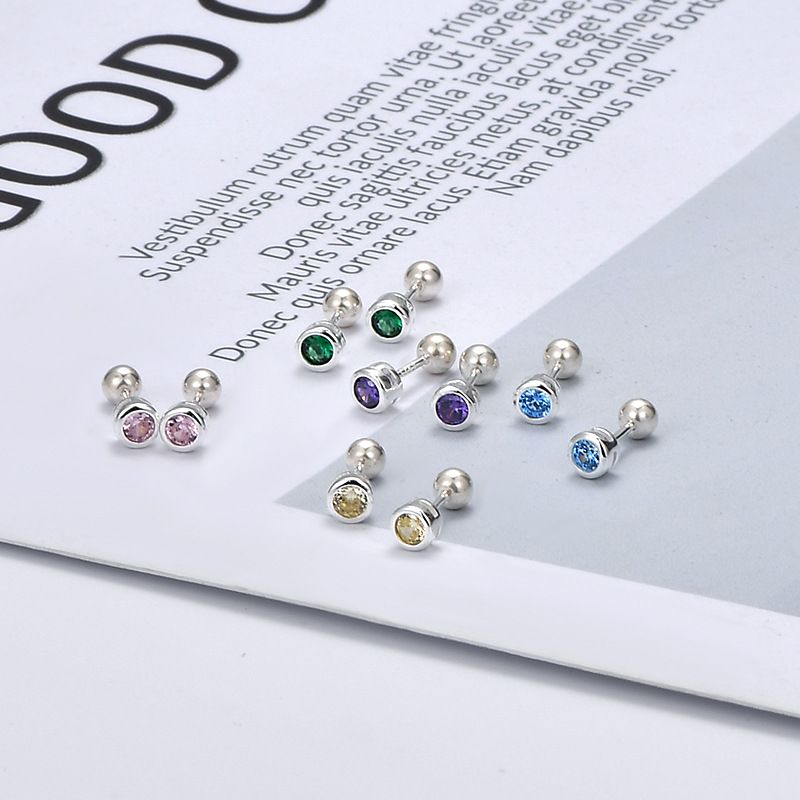 Simple Style Round Silver Plating Inlay Zircon Ear Studs 1 Pair