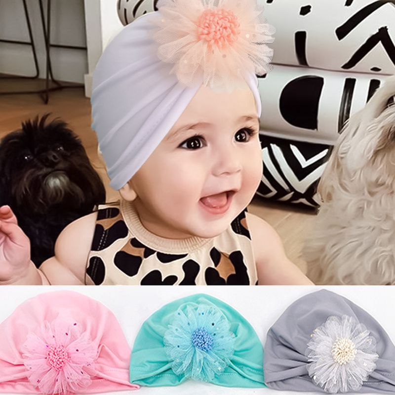 Women's Cute Solid Color Flowers Eaveless Baby Hat