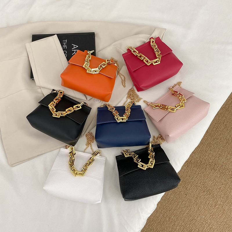 Women's Small Spring&summer Pu Leather Solid Color Fashion Square Flip Cover Chain Bag