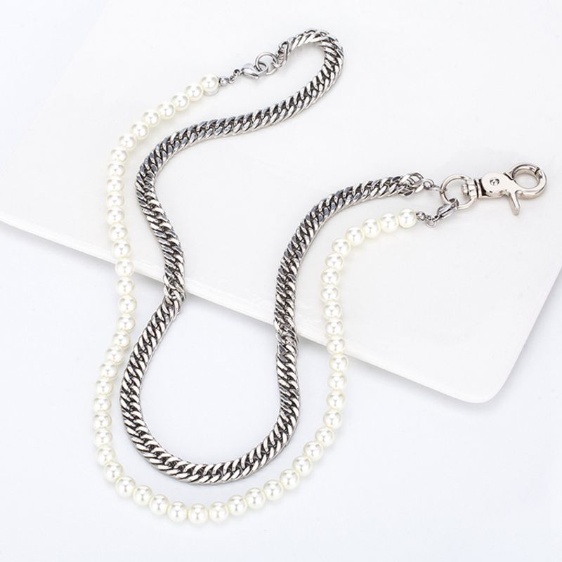 Hip-hop Geometric Stainless Steel Artificial Pearl Beaded Layered Necklaces