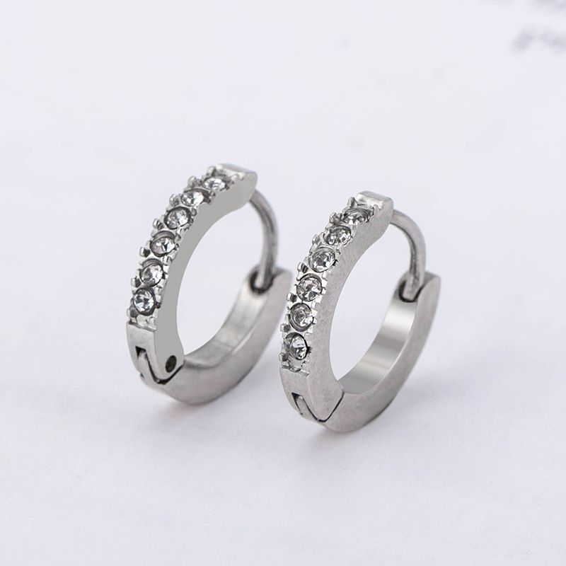 Fashion Geometric Titanium Steel Inlay Zircon Earrings 1 Pair