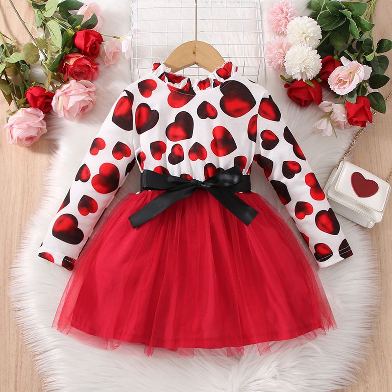 Valentine's Day Fashion Heart Shape Polyester Girls Dresses