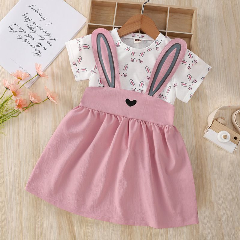 Fashion Rabbit Printing Polyester Girls Clothing Sets