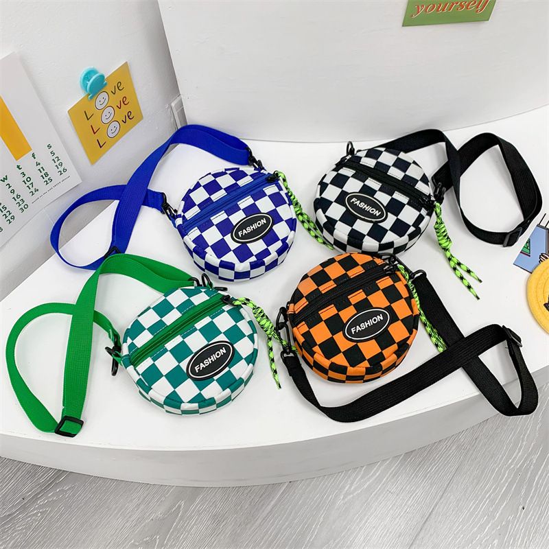 Boy's Small Nylon Lattice Fashion Round Zipper Crossbody Bag