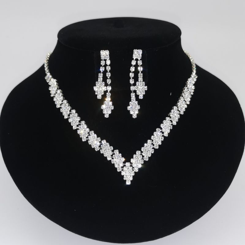 Fashion Geometric Copper Inlay Zircon Bracelets Earrings Necklace 1 Set