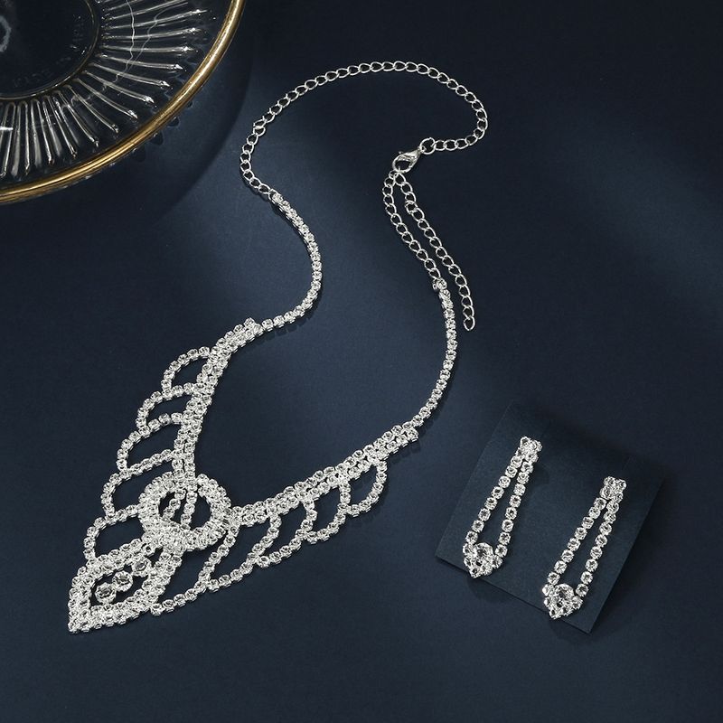 Simple Style Geometric Rhinestone Plating Earrings Necklace 1 Set