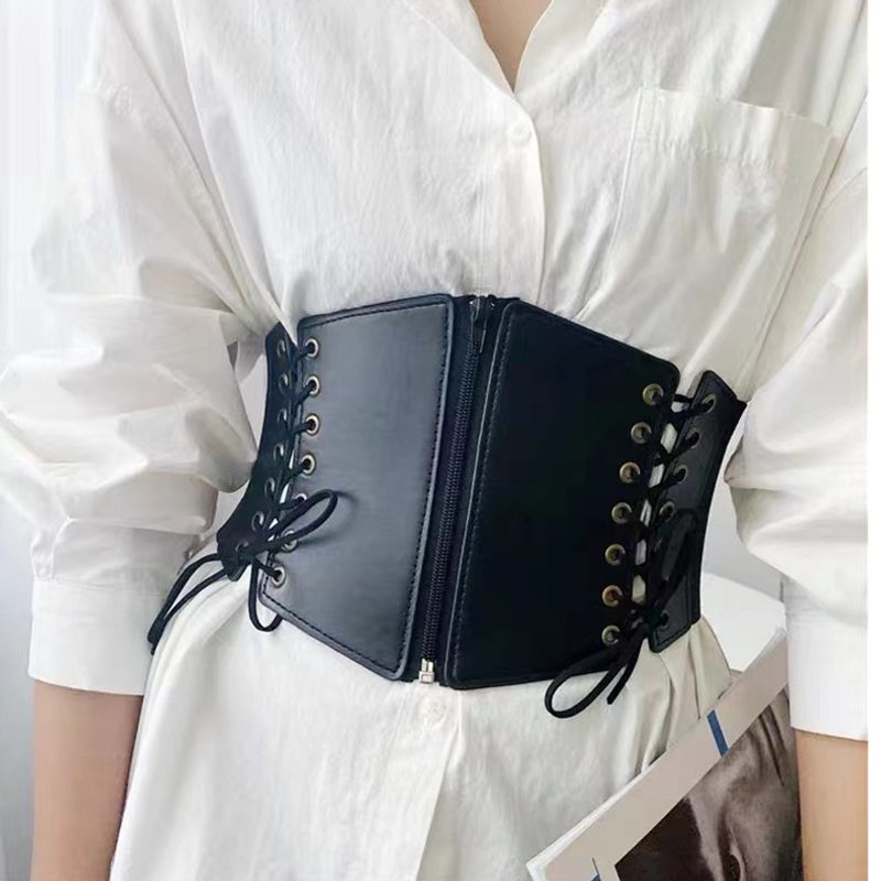 Fashion Solid Color Imitation Leather Metal Straps Women's Corset Belts 1 Piece