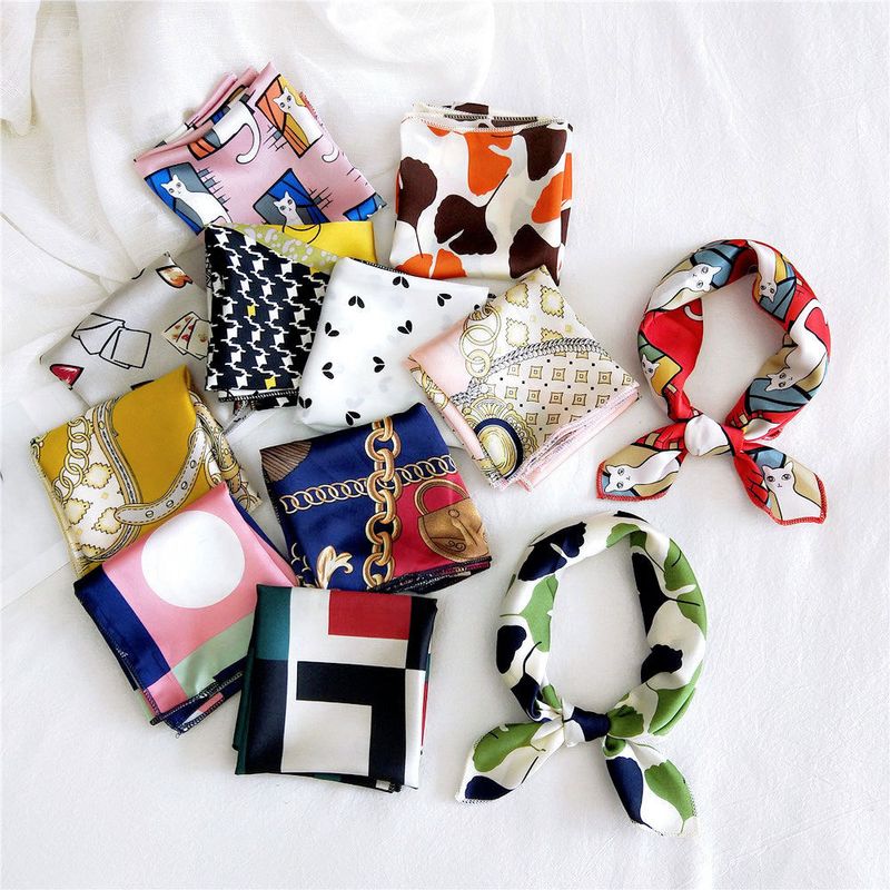 Women's Sweet Color Block Polyester Printing Silk Scarves