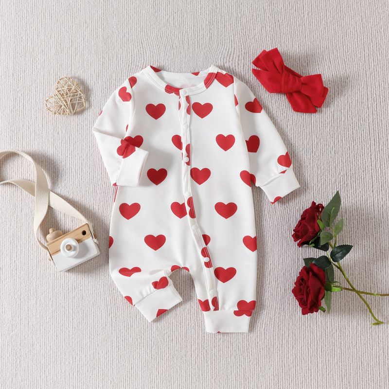 Fashion Heart Shape Printing Cotton Baby Rompers