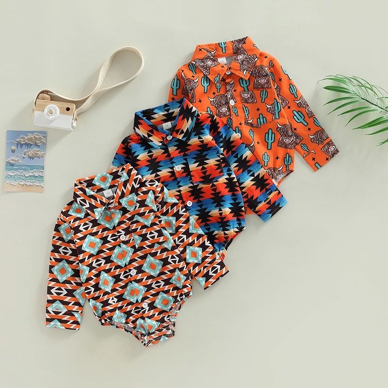Fashion Geometric Printing Cotton Baby Rompers