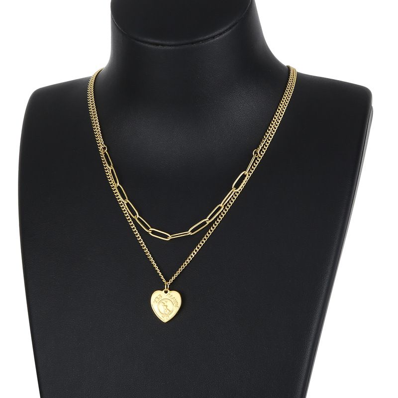 Fashion Heart Shape Titanium Steel Layered Necklace