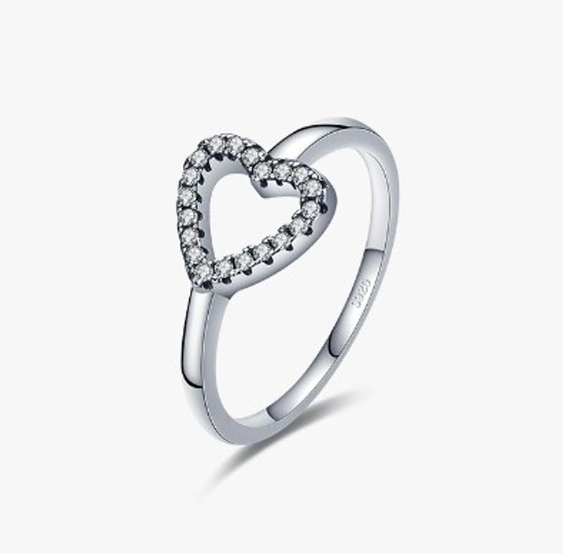 Fashion Heart Shape Silver Hollow Out Inlay Zircon Rings 1 Piece