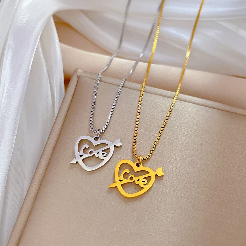 Fashion Letter Heart Shape Titanium Steel Pendant Necklace 1 Piece