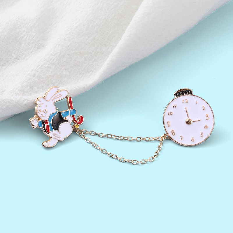 Cartoon Style Cute Rabbit Clock Alloy Stoving Varnish Unisex Brooches