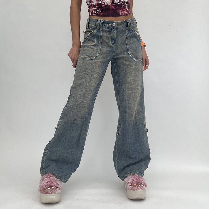 Women's Daily Retro Gradient Color Full Length Zipper Jeans