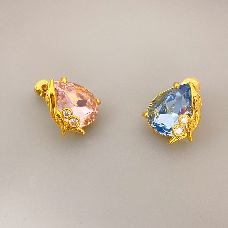Fashion Water Droplets Copper Inlay Artificial Gemstones Ear Studs 1 Pair
