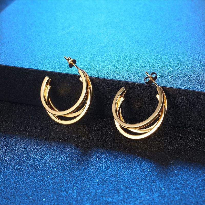 1 Paire Style Simple Forme C Placage Acier Au Titane Boucles D'oreilles