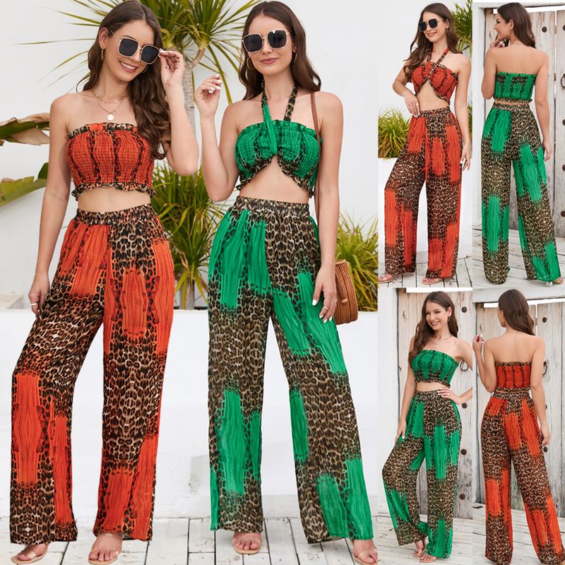 Women's Casual Leopard Polyester Printing Pants Sets