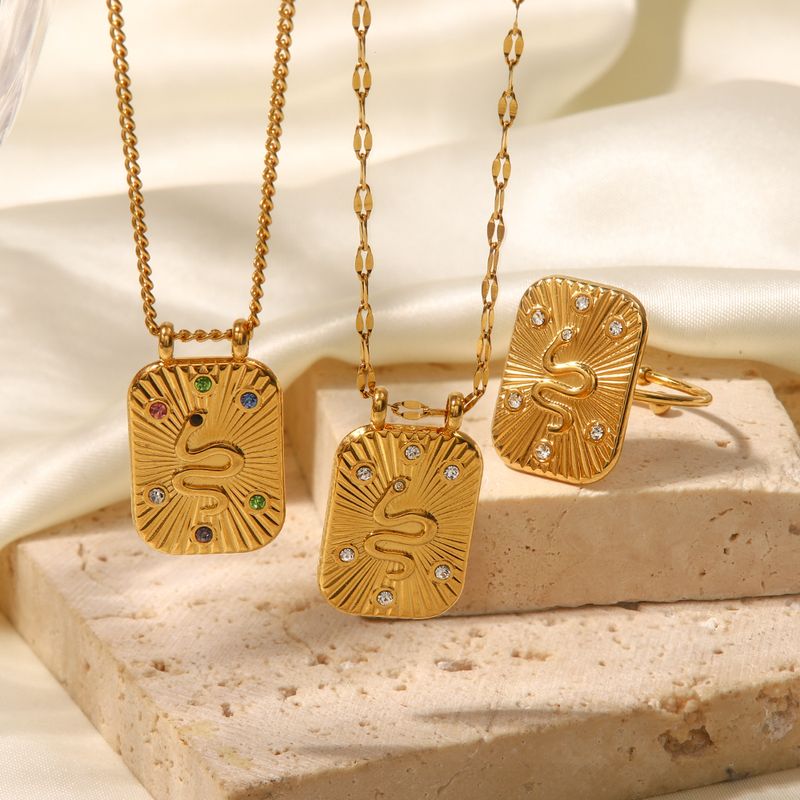 Retro Snake Stainless Steel Plating Zircon Pendant Necklace 1 Piece