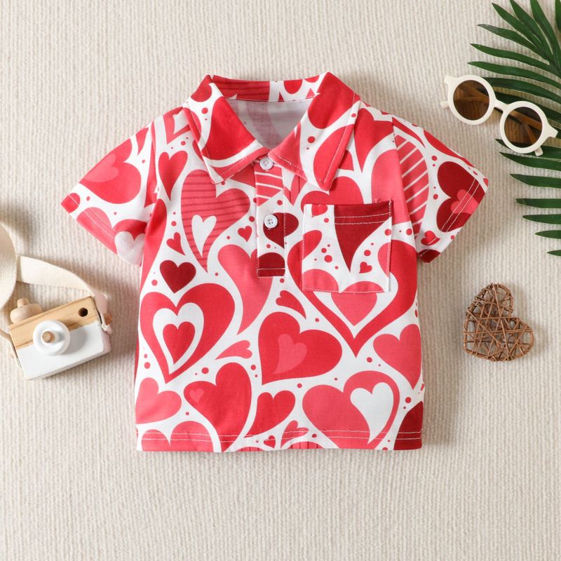Valentine's Day Casual Heart Shape Cotton T-shirts & Shirts
