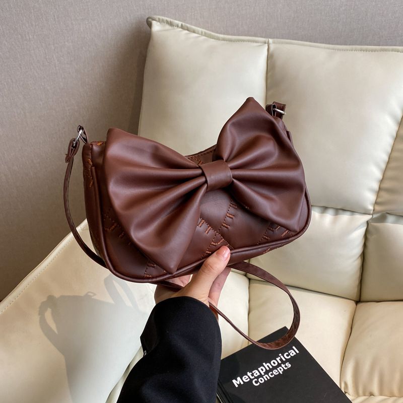 Women's Small Spring&summer Pu Leather Solid Color Fashion Bowknot Square Flip Cover Underarm Bag