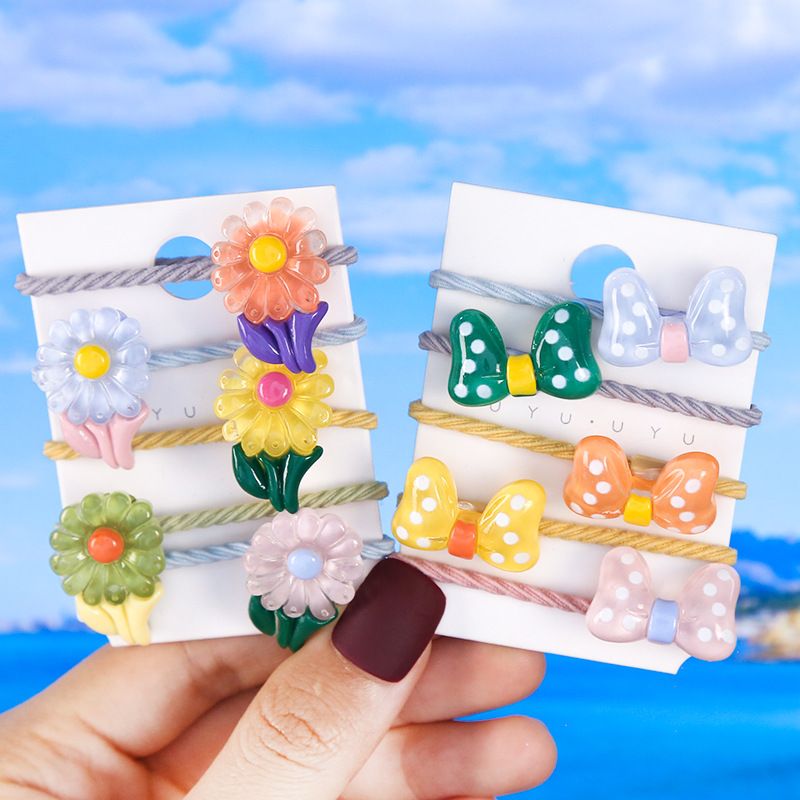 Sweet Animal Flower Arylic Patchwork Hair Tie 5 Pieces