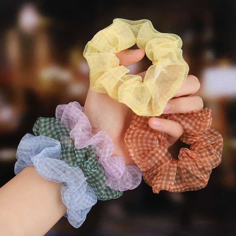 Fashion Plaid Polka Dots Cloth Net Yarn Rib-knit Hollow Out Hair Tie 1 Piece
