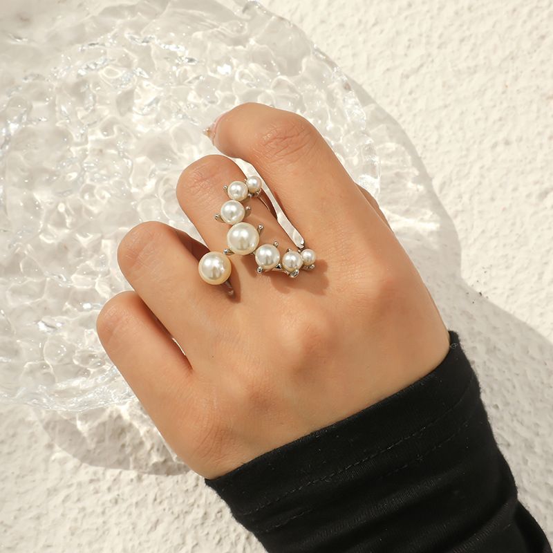 1 Piece Retro Geometric Alloy Inlay Artificial Pearls Women's Open Ring