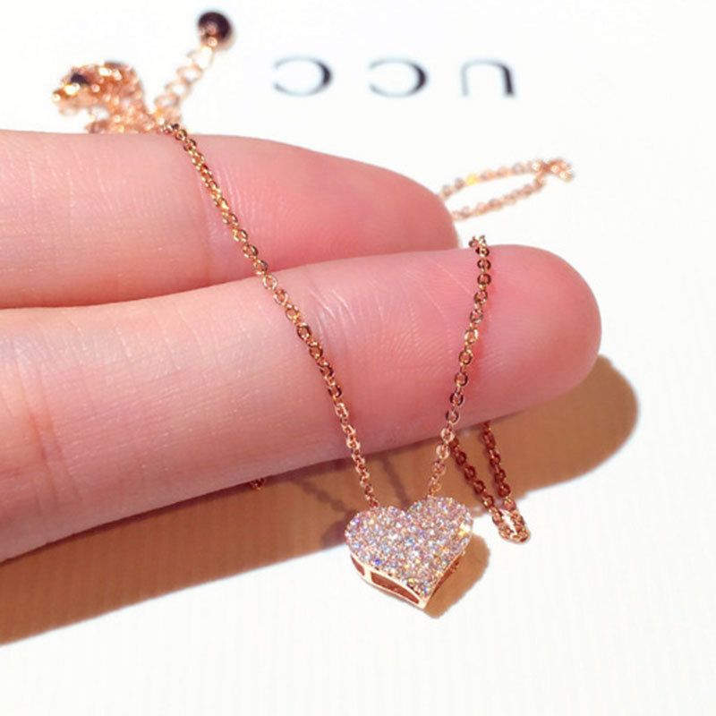 Simple Style Heart Shape Copper Inlay Rhinestones Pendant Necklace 1 Piece