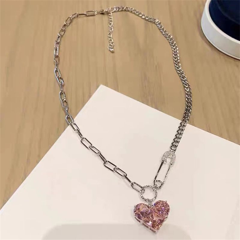 Mode Herzform Kupferplatten Inlay Künstliche Edelsteine Anhänger Halskette 1 Stück