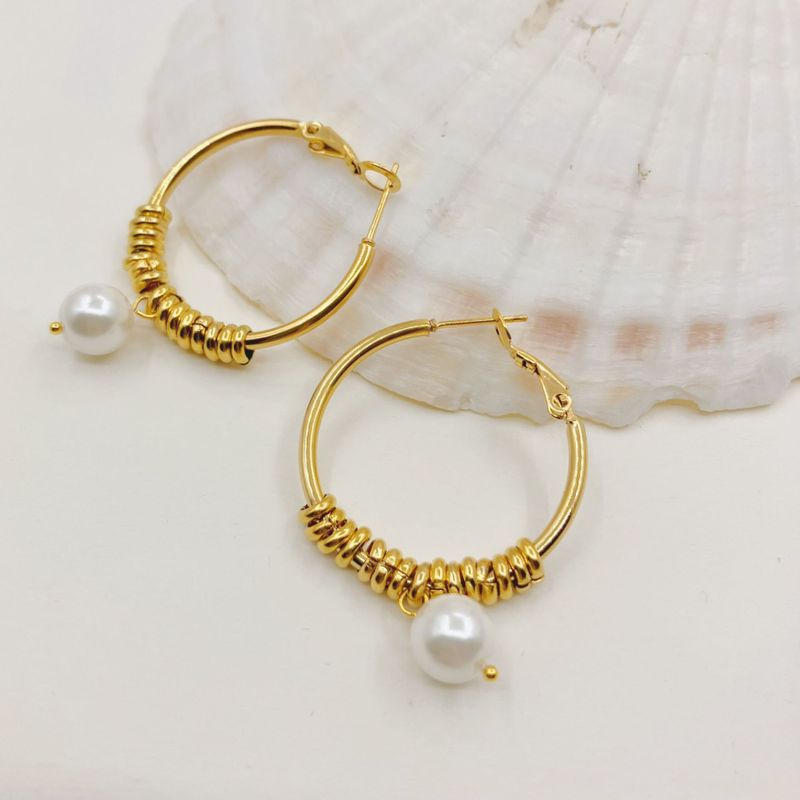 Style Simple Cercle Acier Inoxydable Perle Placage Des Boucles D'oreilles 1 Paire