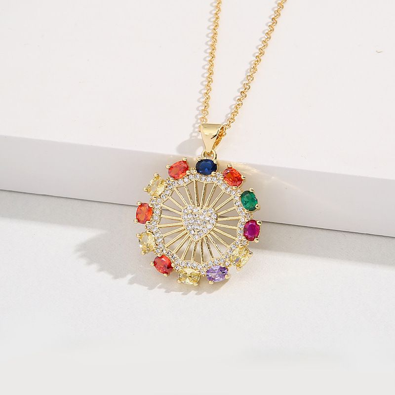 Fashion Round Oval Heart Shape Copper Inlaid Zircon Pendant Necklace
