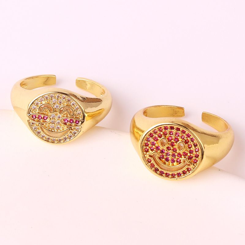 Fashion Smiley Face Copper Inlaid Zircon Rings